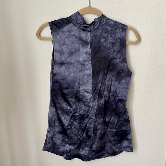 Theory Navy Blue Codey Tie-Dye Silk Blouse - Picture 3 of 4
